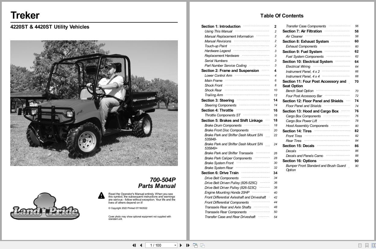 Land Pride Utility Vehicles Treker 4220ST 4420ST Parts Manual 700 504P (1)
