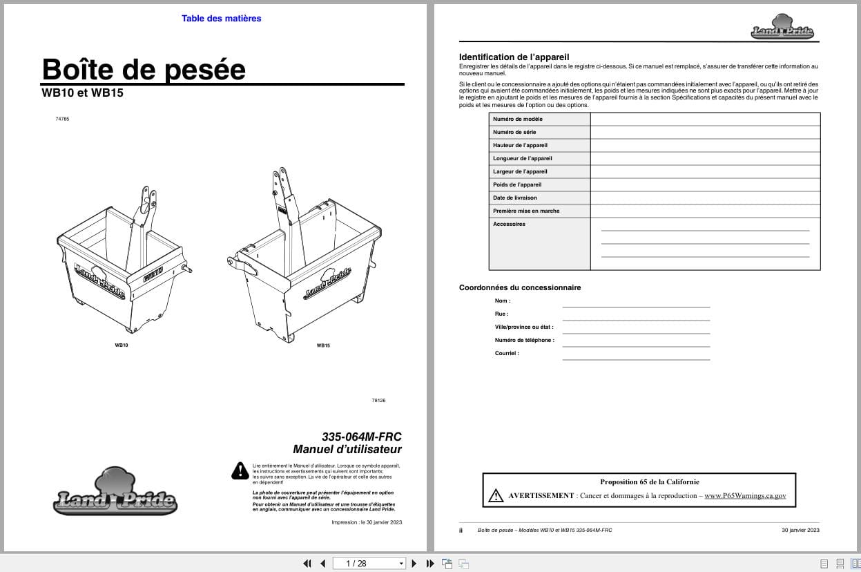 Land Pride Weight Box WB10 WB15 Operator Manual 335 064M FRC FR (1)