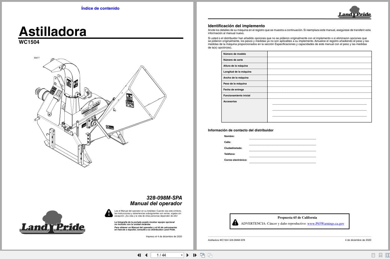 Land Pride Wood Chipper WC1504 Operator Manual 328 098M SPA ES (1)