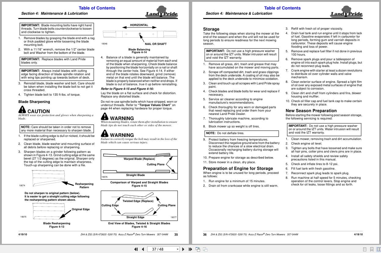 Land Pride Zero Turn Mowers Z44 Z52 Operation Manual 357 044M (2)