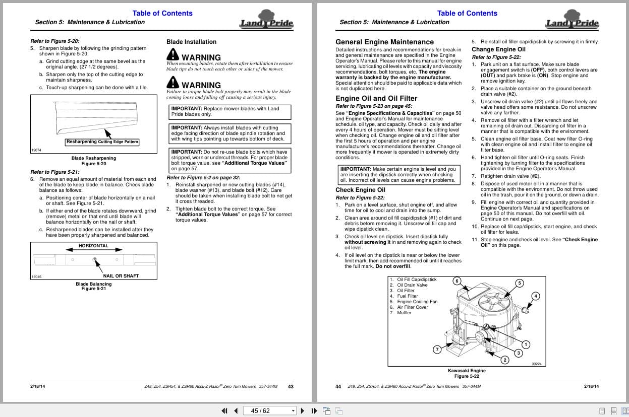 Land Pride Zero Turn Mowers Z48 Z54 ZSR54 ZSR60 Operation Manual 357 344M (2)