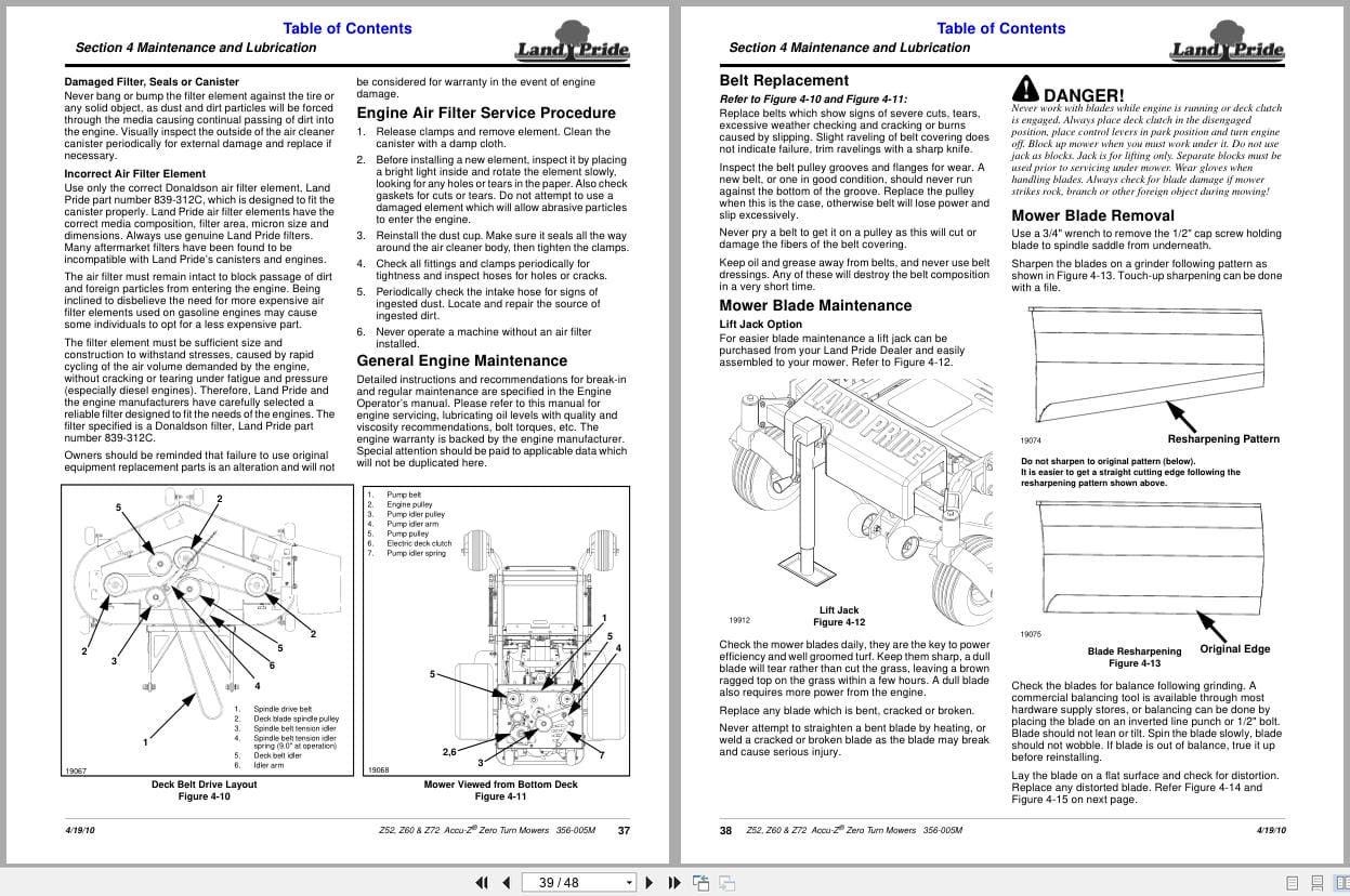 Land Pride Zero Turn Mowers Z52 Z60 Z72 Operator Manual 356 005M (2)