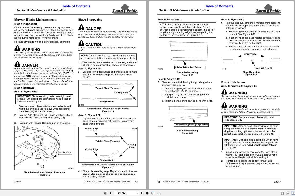 Land Pride Zero Turn Mowers ZT360 ZT372 Operation Manual 357 610M (2)