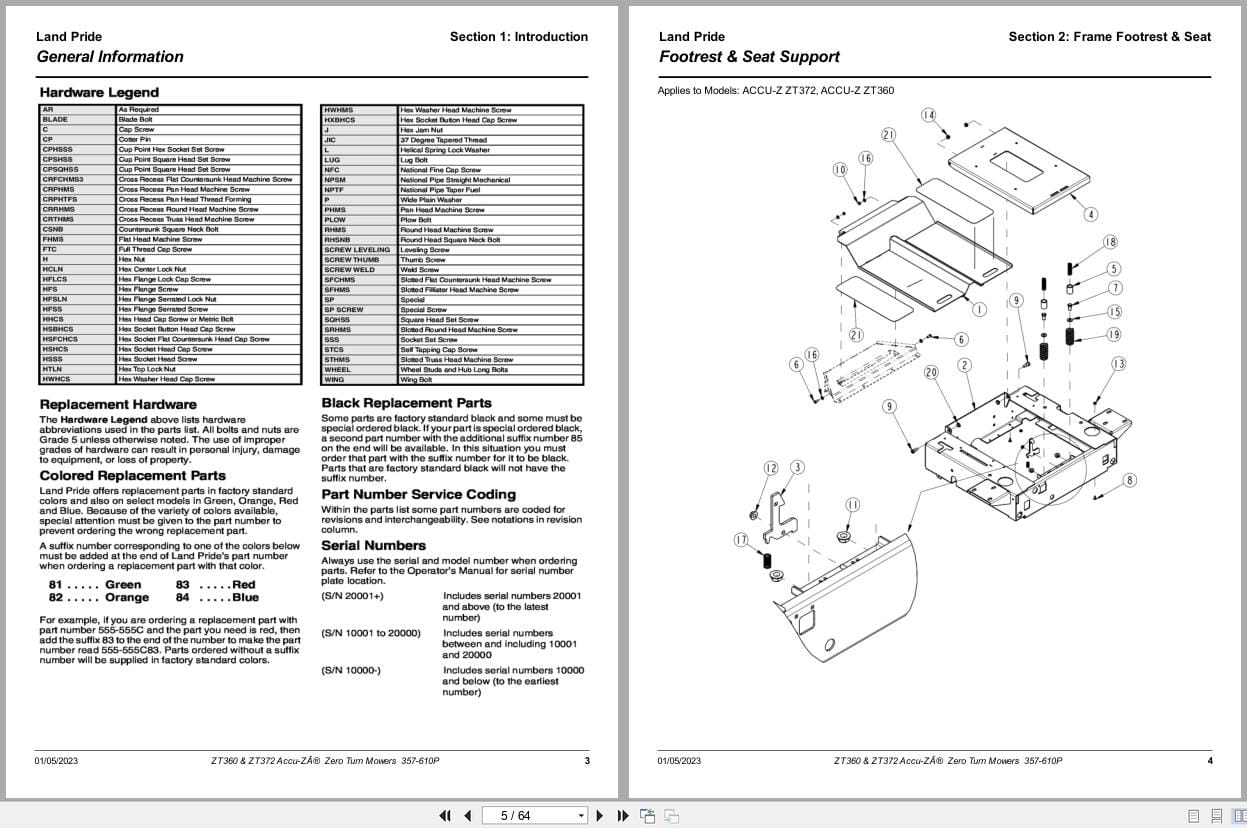 Land Pride Zero Turn Mowers ZT360 ZT372 Parts Manual 357 610P (2)