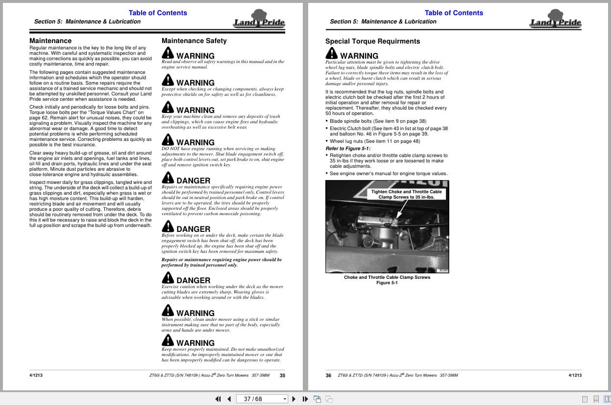Land Pride Zero Turn Mowers ZT60i ZT72i Operation Manual 357 398M (2)