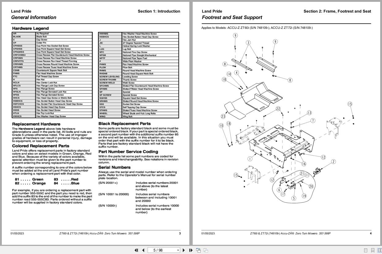 Land Pride Zero Turn Mowers ZT60i ZT72i Parts Manual 357 398P (2)