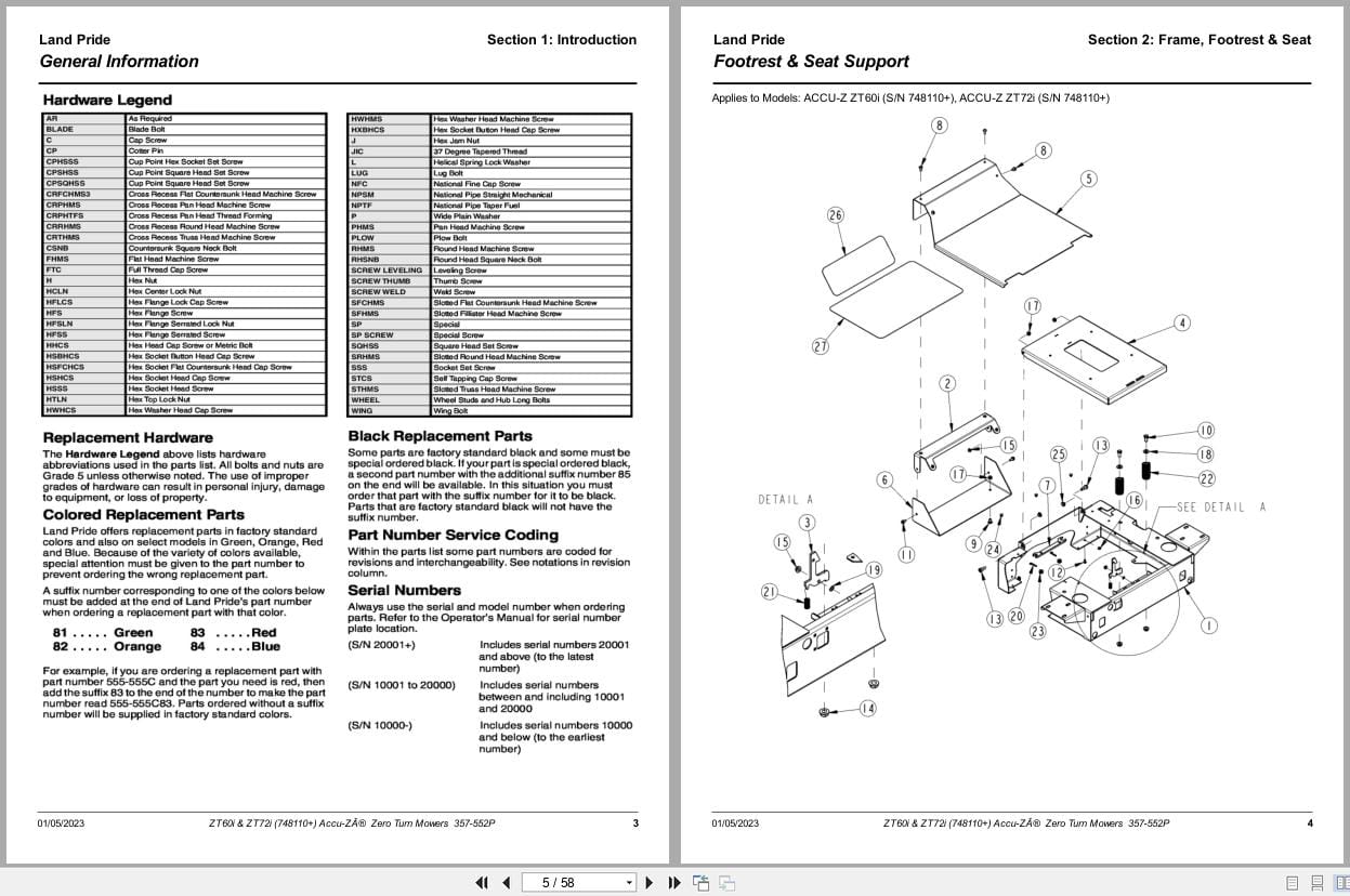 Land Pride Zero Turn Mowers ZT60i ZT72i Parts Manual 357 552P (2)