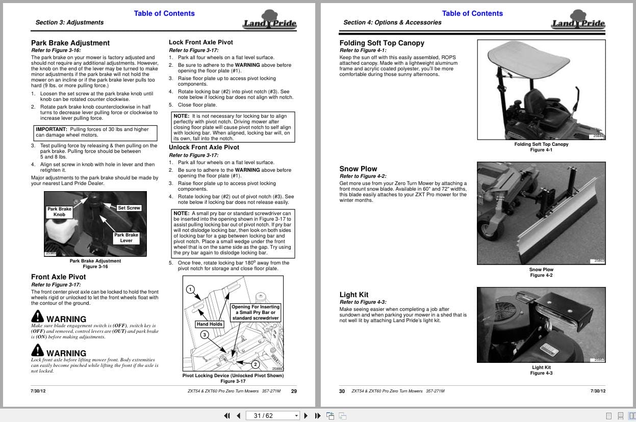 Land Pride Zero Turn Mowers ZXT54 ZXT60 Pro Operation Manual 357 271M (2)