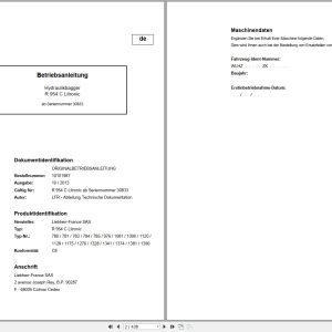 Liebherr Hydraulic Excavator R 954 C Litronic Operating Manual 10101987 DE (1)