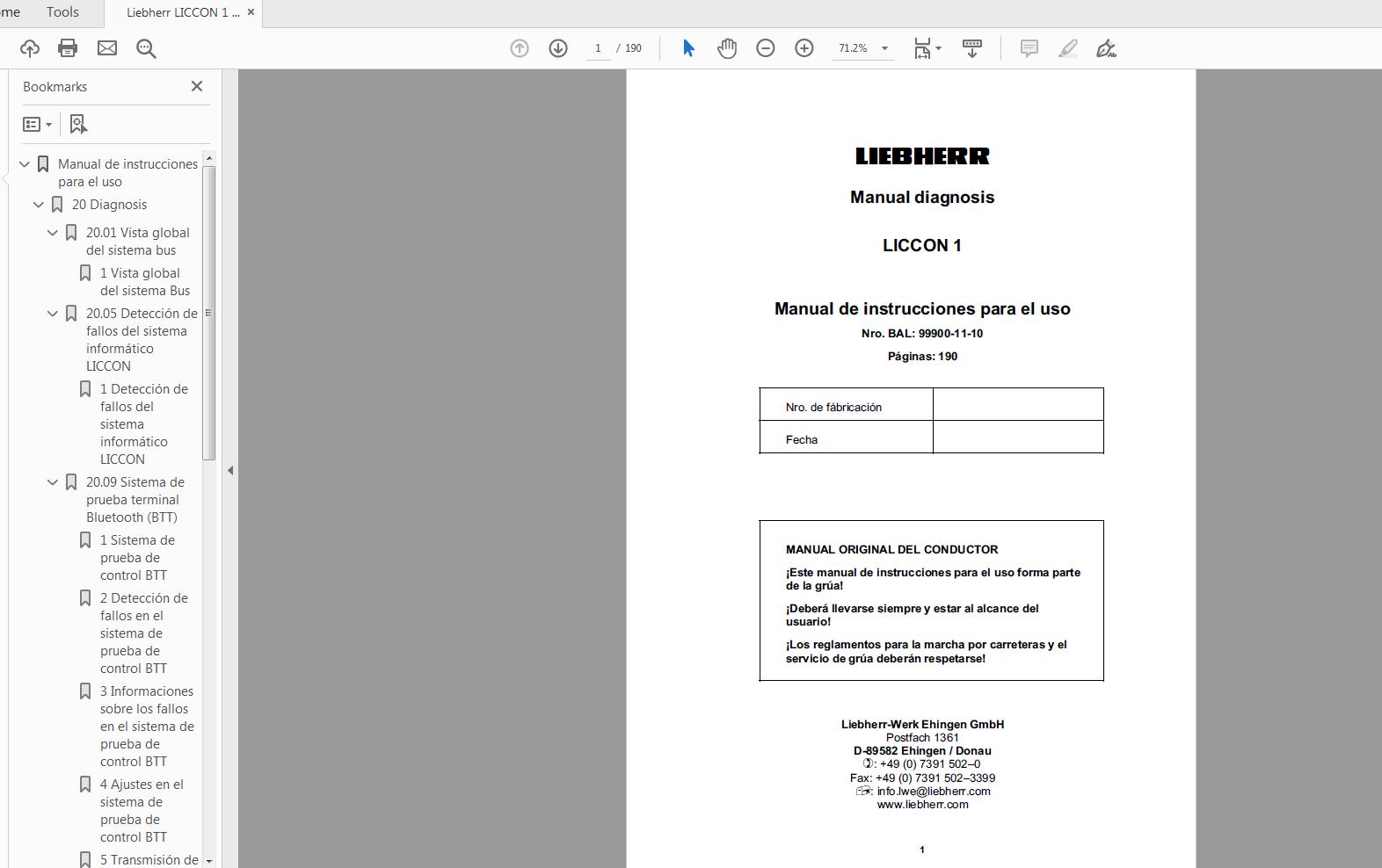 Liebherr LICCON 1 Diagnostics Operating Instructions DE 99900 11 10 (1)