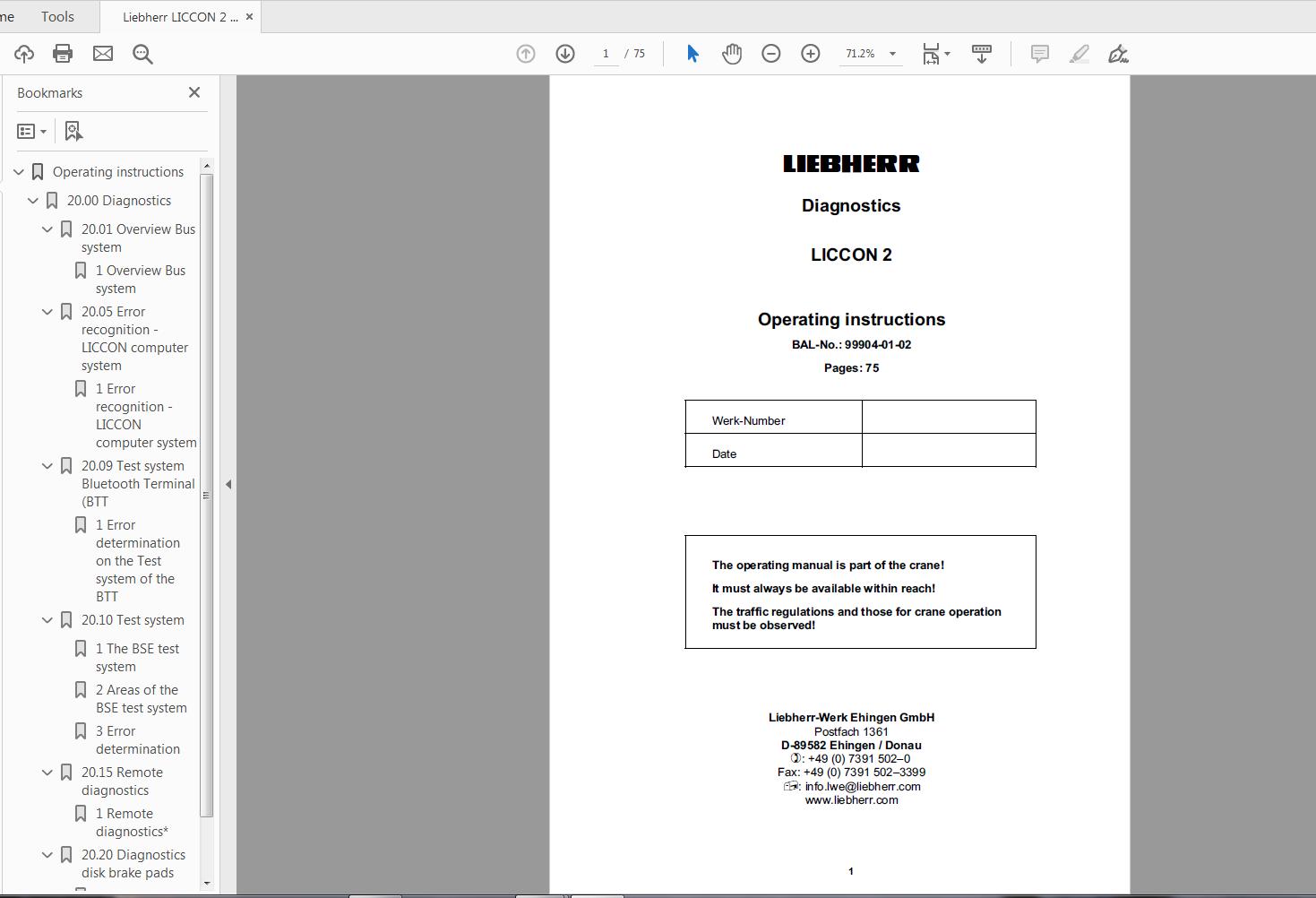 Liebherr LICCON 2 Diagnostics Operating Instructions EN 99904 01 02 (1)