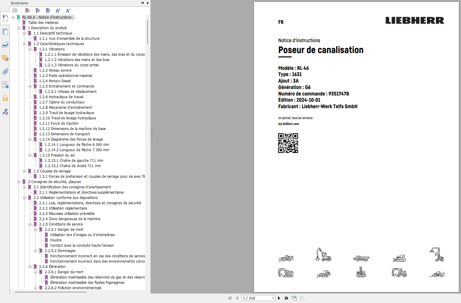 Liebherr Pipelayer RL 46 1631 3A Operating Instructions 93517478 2024 FR (1)