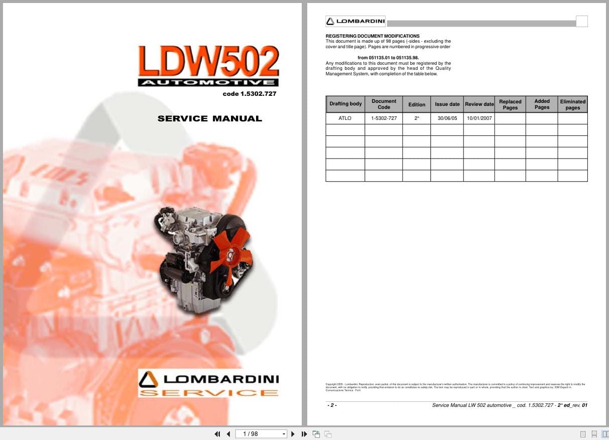 Lombardini Engine LDW502 Service Manual 1.5302.727 (1)
