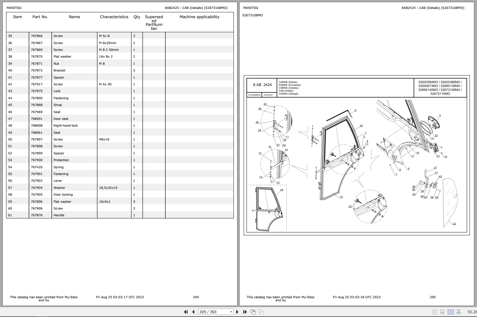 Manitou Forklift MC 30 4 D K ST3A S1 To MSI 35 D K STA3A S5 Genuine Parts Catalog 647690 2023 (3)