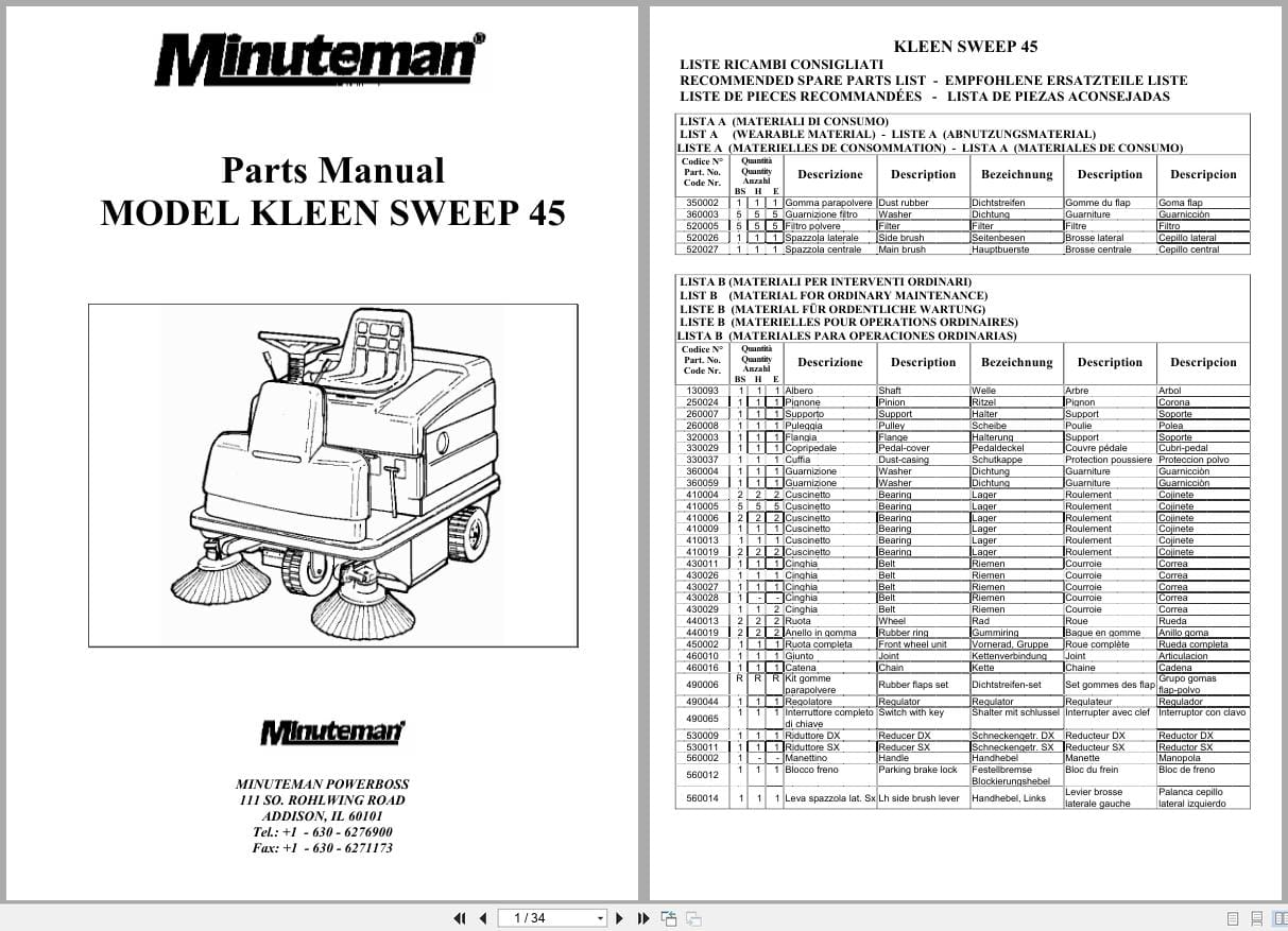 Mineteman Sweeper Kleen Sweep 45 Parts Manual (1)