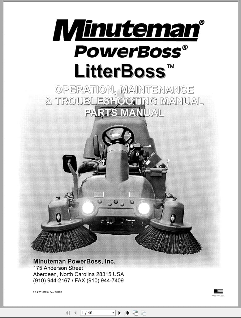 Mineteman Sweeper LitterBoss Operation Maintenance Troubleshooting Parts Manual 3318923 2000 (1)