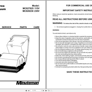 Minuteman 724 Carpet Vacuum MC827825 MC828238 Operation Service Parts Care 987860 2002 (1)