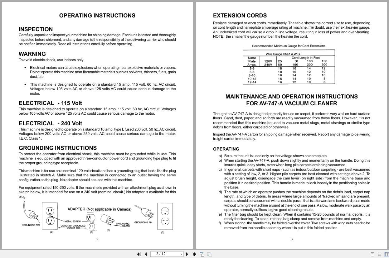 Minuteman 747 Carpet Vacuum MC827968 MC827969 MC828237 Operation Service Parts 987839 2002 (2)