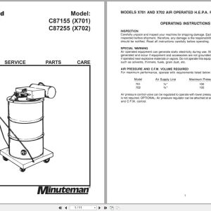 Minuteman Air Operated HEPA Filter Vacuum C87155 C87255 Operation Service Parts 987881 (1)