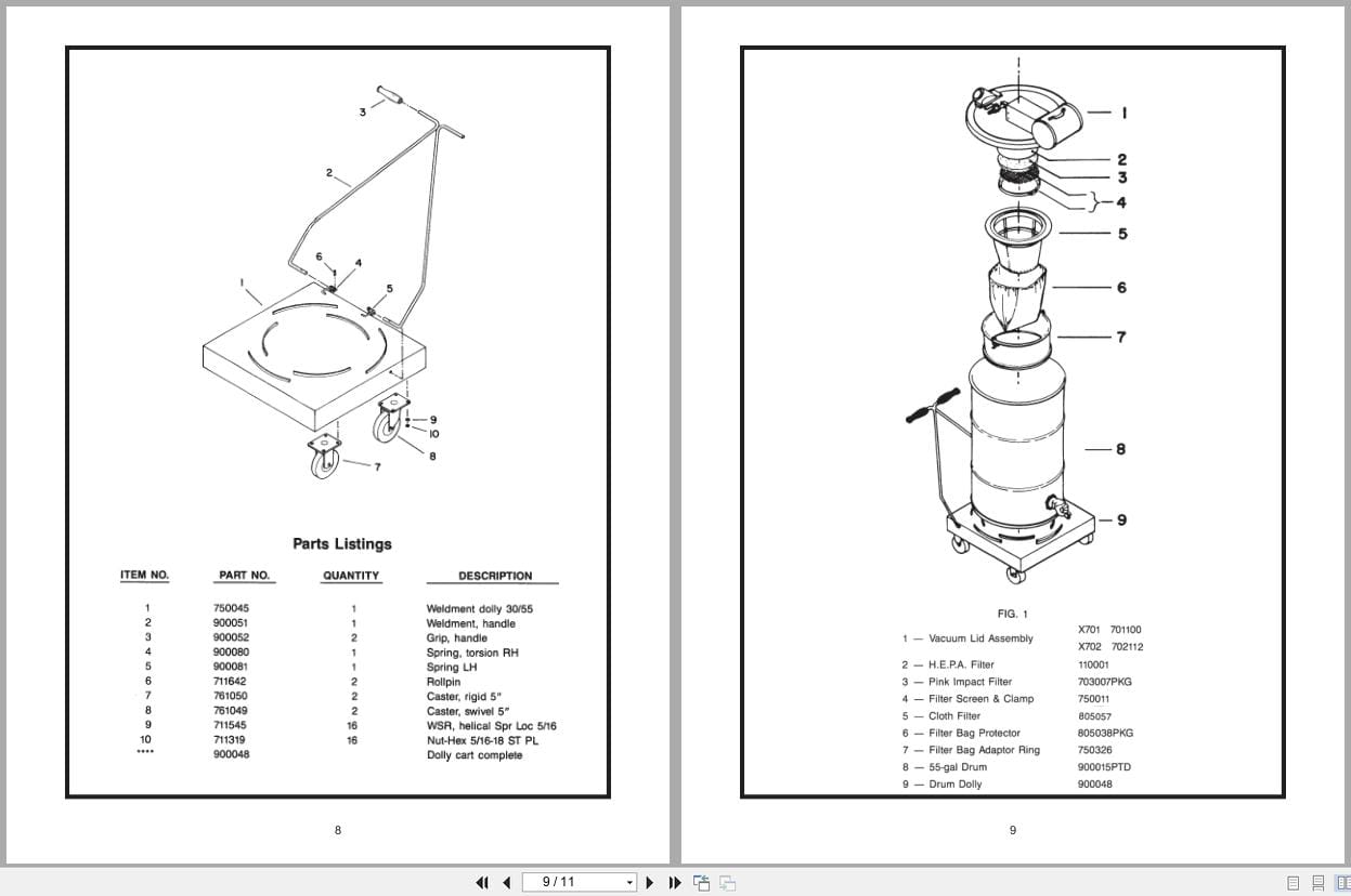 Minuteman Air Operated HEPA Filter Vacuum C87155 C87255 Operation Service Parts 987881 (3)