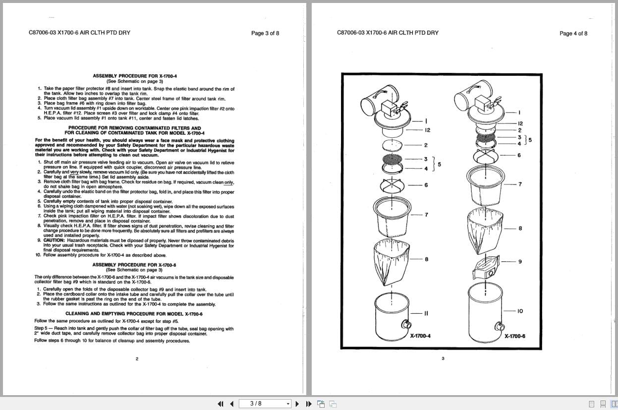 Minuteman Air Operated Vacuum C87004 C87006 Operation Service Parts Care 987807 (2)