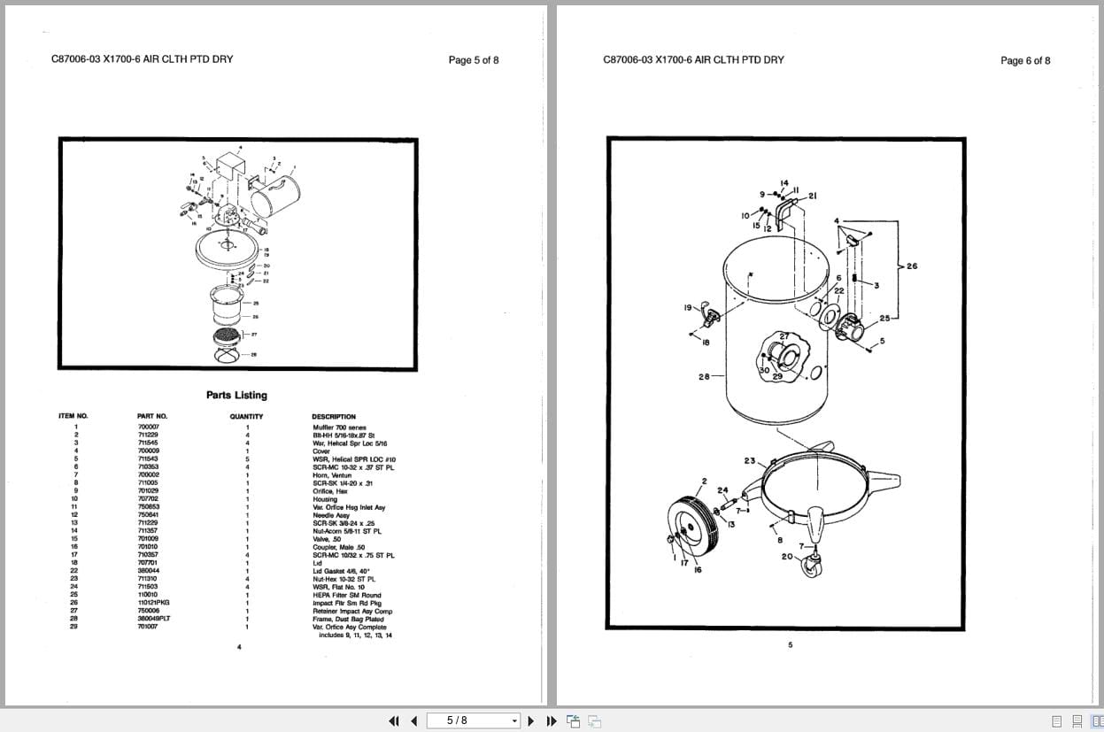 Minuteman Air Operated Vacuum C87004 C87006 Operation Service Parts Care 987807 (3)