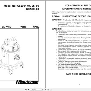 Minuteman Allergy Vacuum C82904 04 To C82906 04 Operation Service Parts 987625 2002 (1)