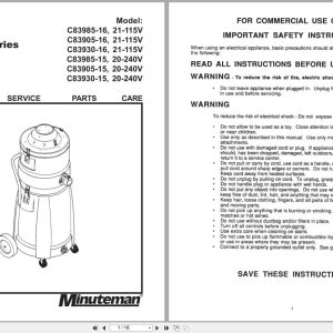 Minuteman Asbestos Vacuum C83985 C83905 C83930 Operation Service Parts Care 987796 (1)