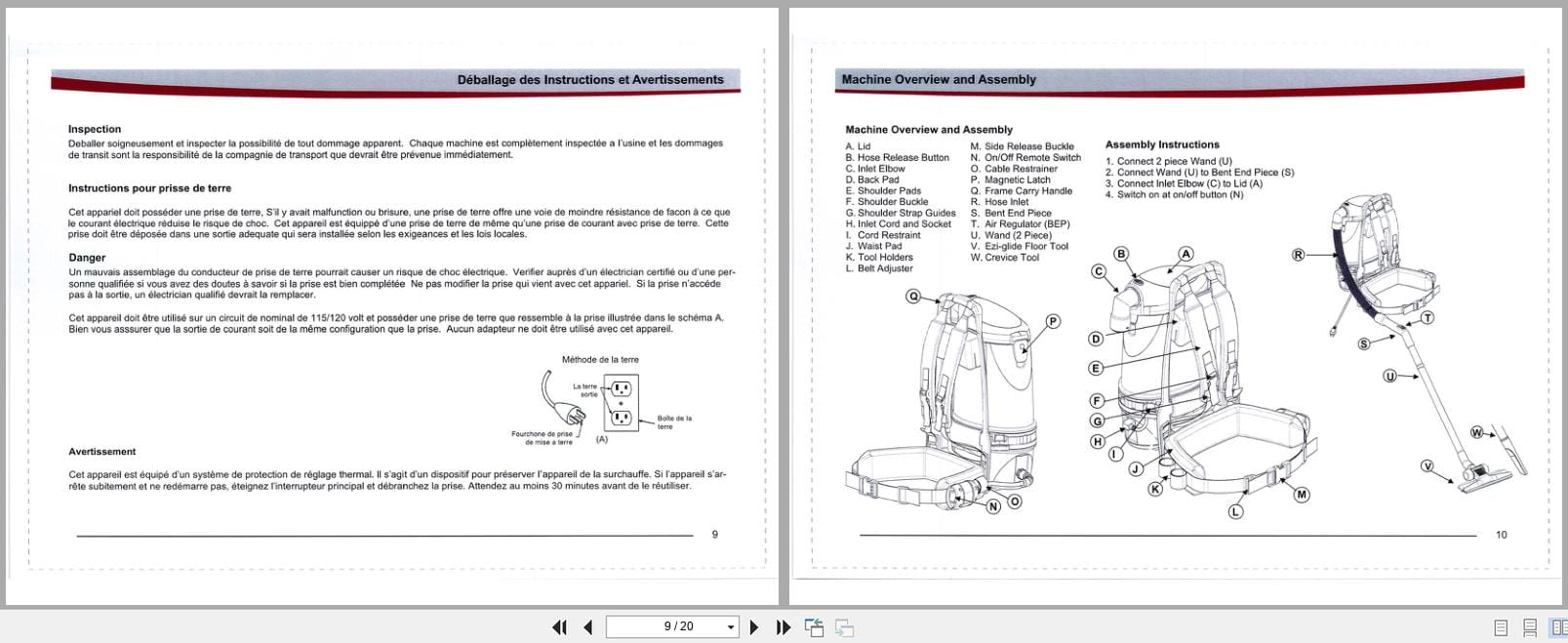 Minuteman Back Back Vacuum V10115P V10115PP User Manual Parts Guide (2)
