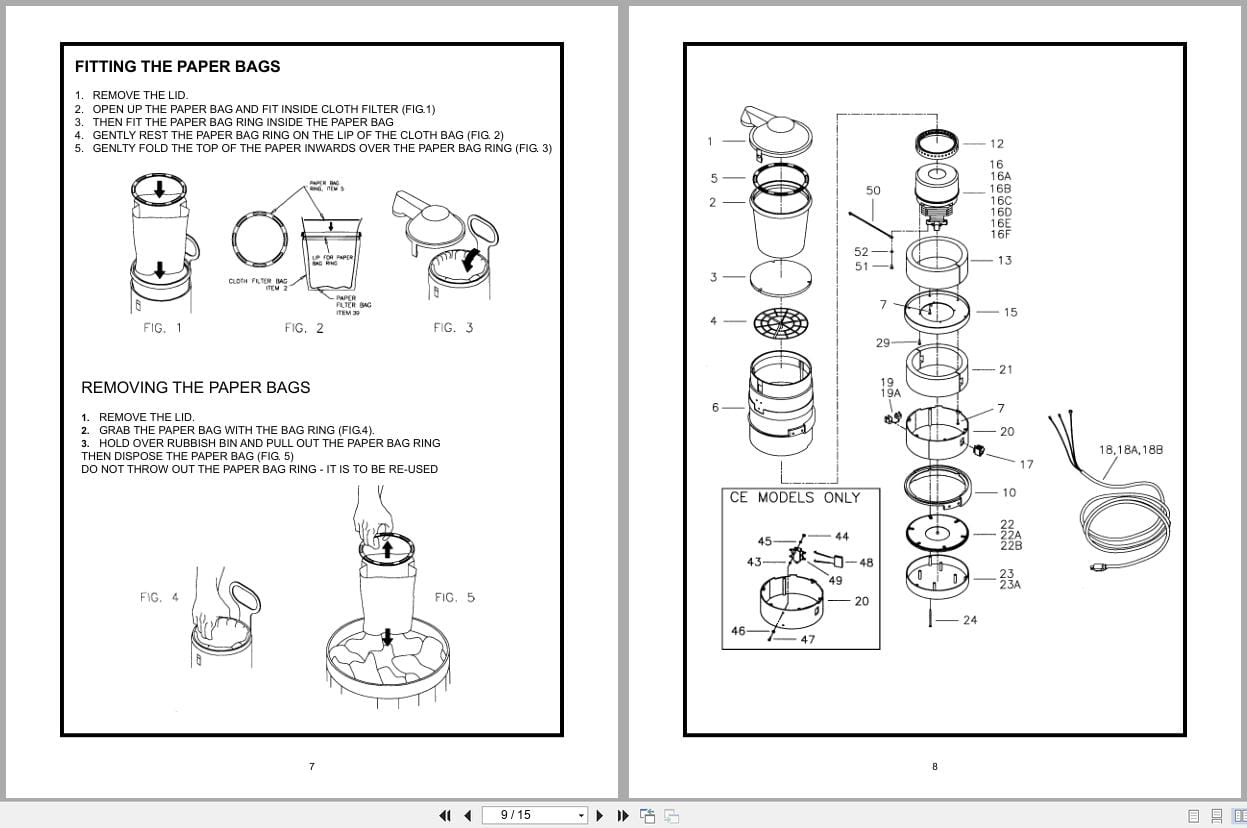 Minuteman Back Pack Vacuum C47185 00 To C47190 01CE Operation Service Parts Care 999221 2003 (2)
