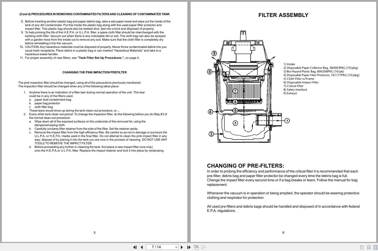 Minuteman Bio Haz Vacuum C82907 00 C82907 02 Operation Service Parts Care 987815 1 2001 (2)