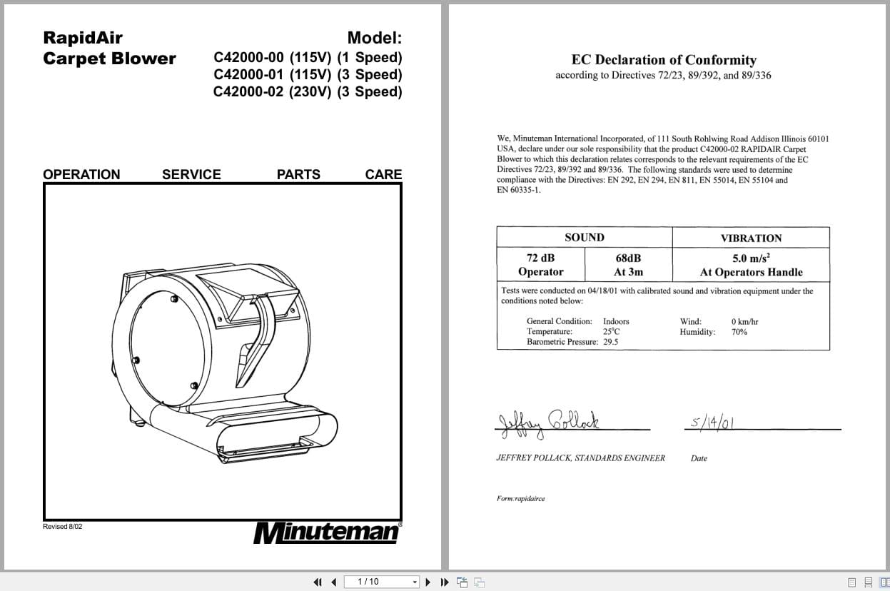 Minuteman Blower C42000 00 C42000 01 C42000 02 Operation Service Parts Care 999229 2002 (1)