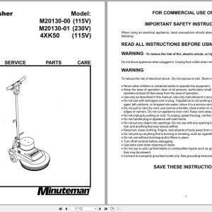 Minuteman Burnisher 1500 M20130 00 M20130 01 4XK50 Operation Service Parts Care 988600 2004 (1)