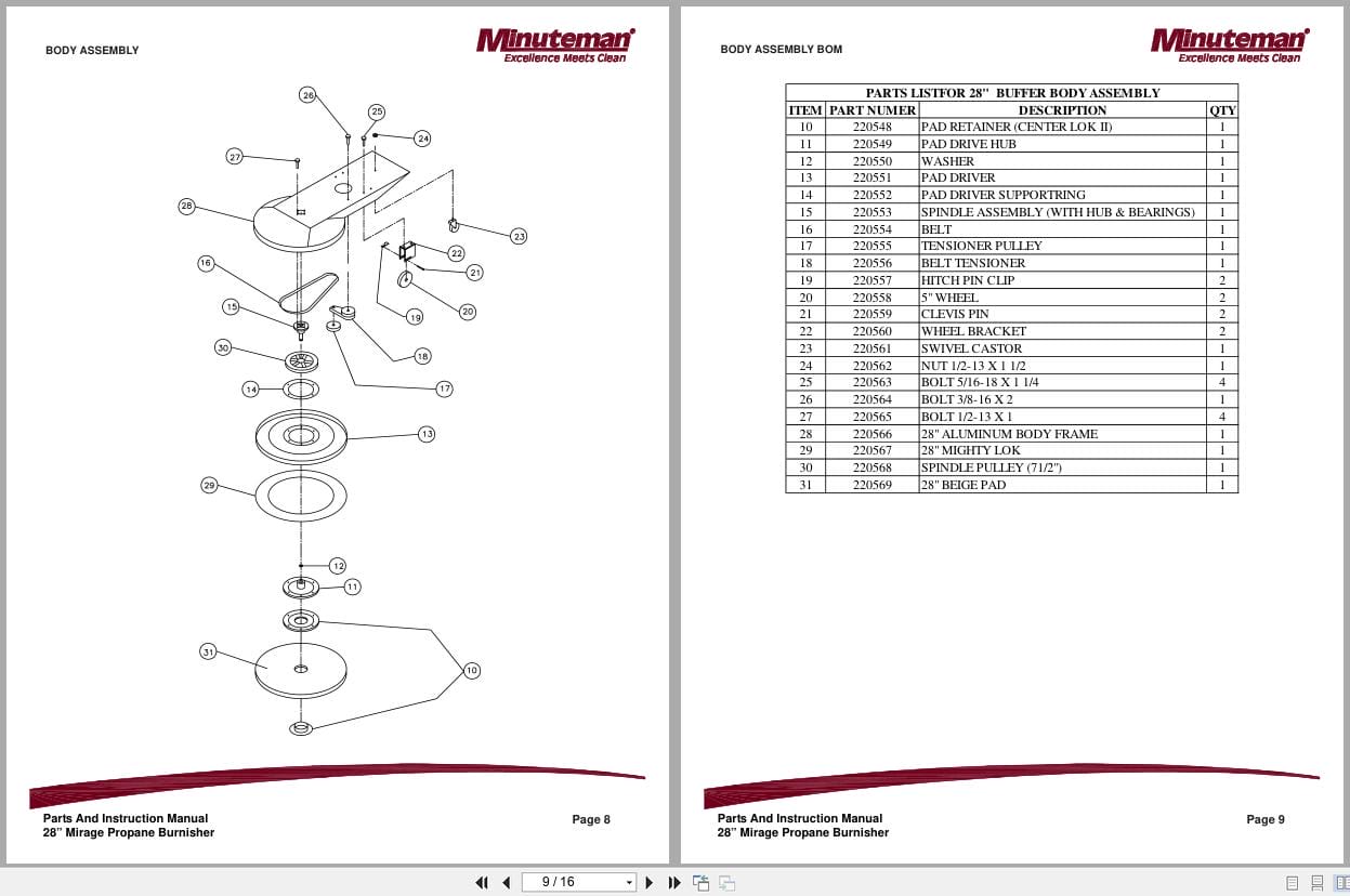 Minuteman Burnisher 28Inch M220028K17A Parts Instruction Manual 999378 2009 (3)