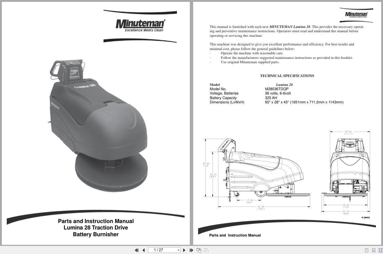 Minuteman Burnisher Lumina 28 M28036TDQP Parts Instruction Manual 988174 2007 (1)