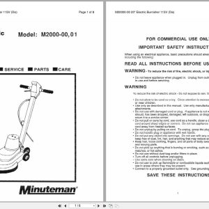 Minuteman Burnisher M2000 00 M2000 01 Operation Service Parts Care 986704 (1)