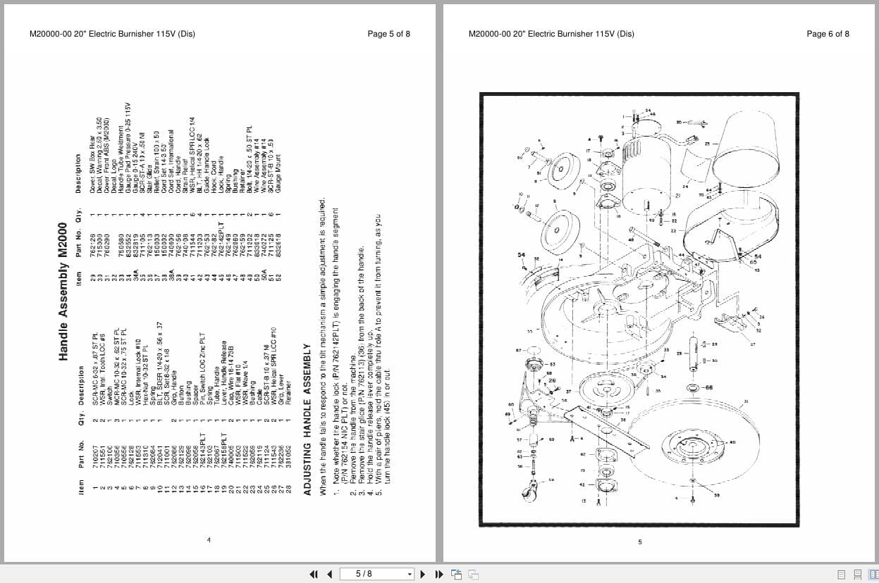 Minuteman Burnisher M2000 00 M2000 01 Operation Service Parts Care 986704 (2)