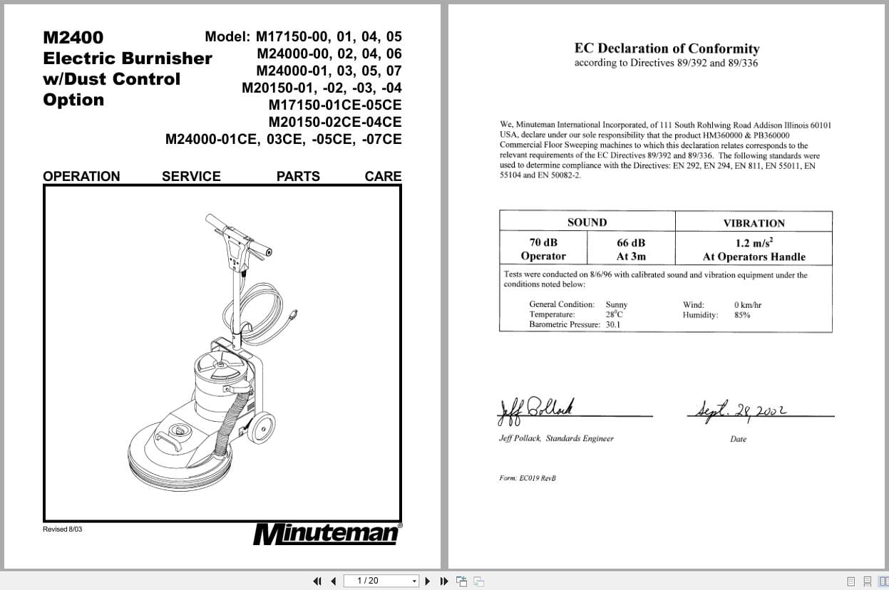 Minuteman Burnisher M2400 Service Operation Parts Manual (1)