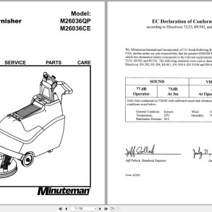 Minuteman Burnisher M26036QP M26036CE Operation Service Parts Manual (1)