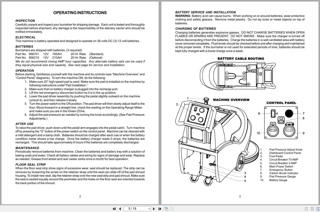 Minuteman Burnisher M26036QP M26036CE Operation Service Parts Manual (2)