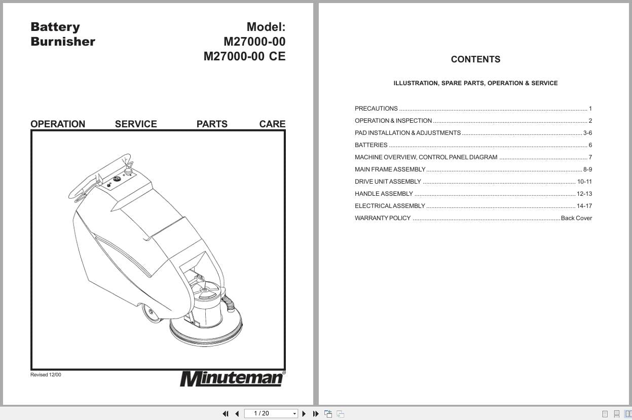 Minuteman Burnisher M27000 00 M27000 00CE Operation Service Parts Manual (1)