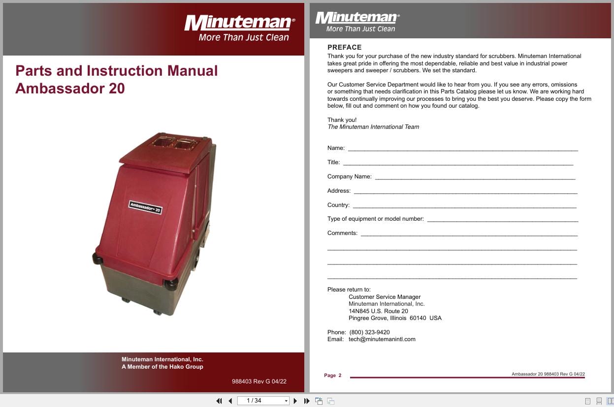 Minuteman Carpet Extractor Ambassador 20 C8420 115 C8420 240 Service Operation Parts (1)