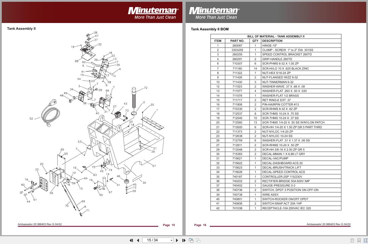 Minuteman Carpet Extractor Ambassador 20 C8420 115 C8420 240 Service Operation Parts (2)