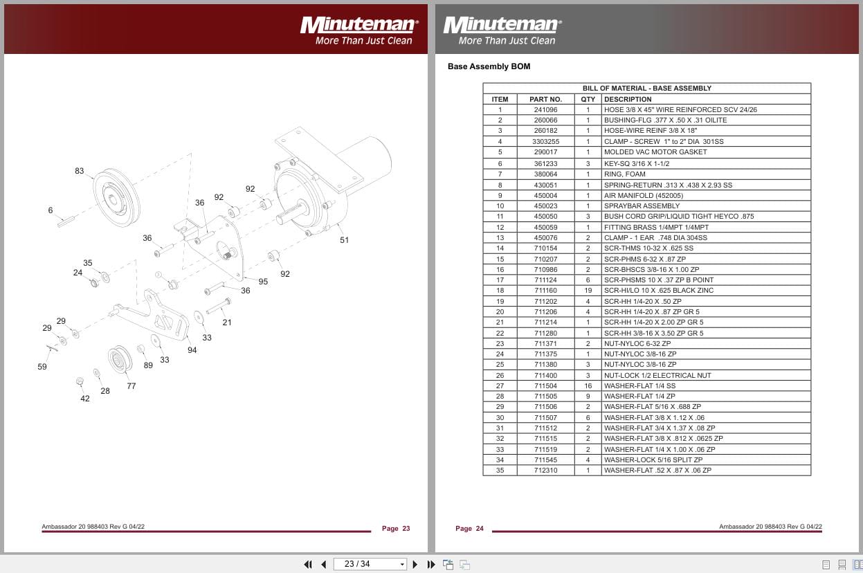 Minuteman Carpet Extractor Ambassador 20 C8420 115 C8420 240 Service Operation Parts (3)