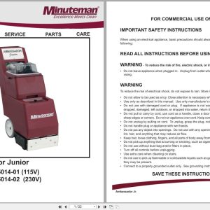 Minuteman Carpet Extractor Ambassador Junior C45014 01 Operation Service Parts Care (1)