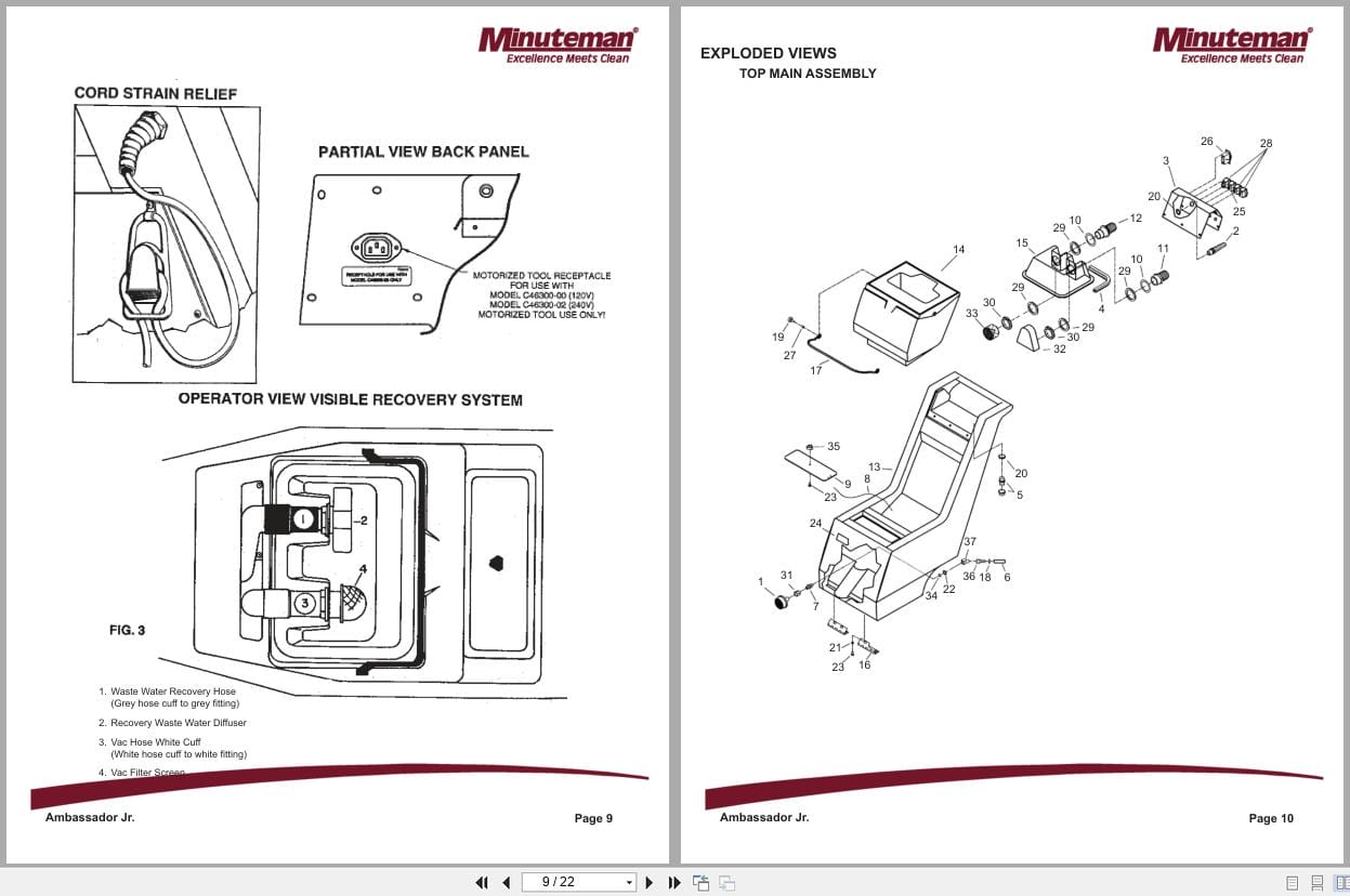 Minuteman Carpet Extractor Ambassador Junior C45014 01 Operation Service Parts Care (2)