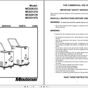 Minuteman Carpet Extractor MC828333 To MC831470 Operation Service Parts 985721 2002 (1)