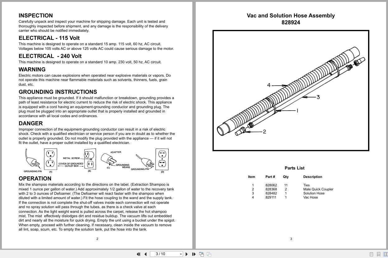 Minuteman Carpet Extractor MC828333 To MC831470 Operation Service Parts 985721 2002 (2)