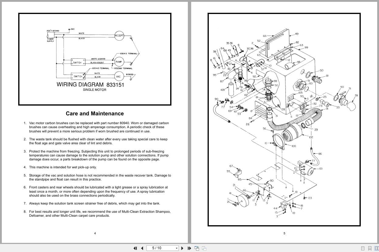 Minuteman Carpet Extractor MC828333 To MC831470 Operation Service Parts 985721 2002 (3)