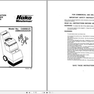 Minuteman Carpet Scrubber Ambassador C45000 01 Operation Service Parts Care 985806 (1)